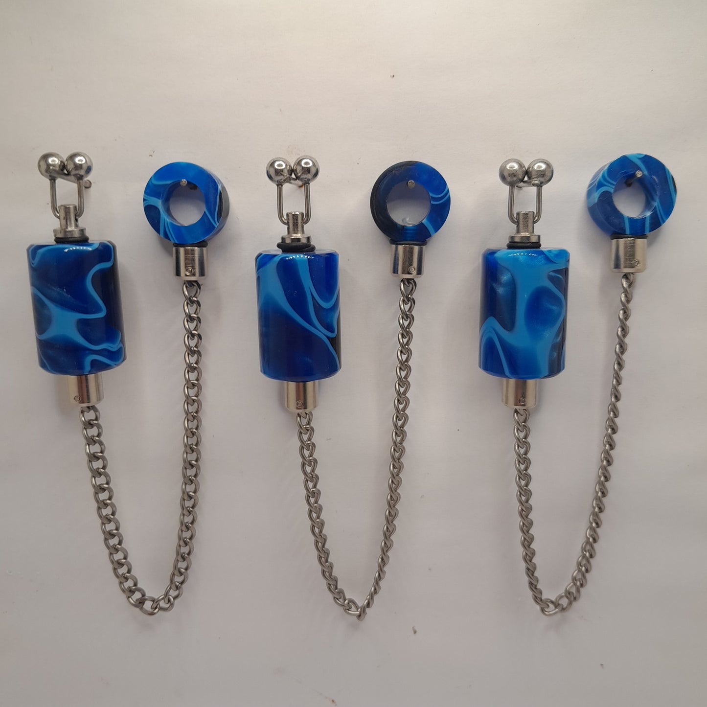 Set Of 3 Blue Marbled  Bobbins With Matching Hockey Sticks Ref A8