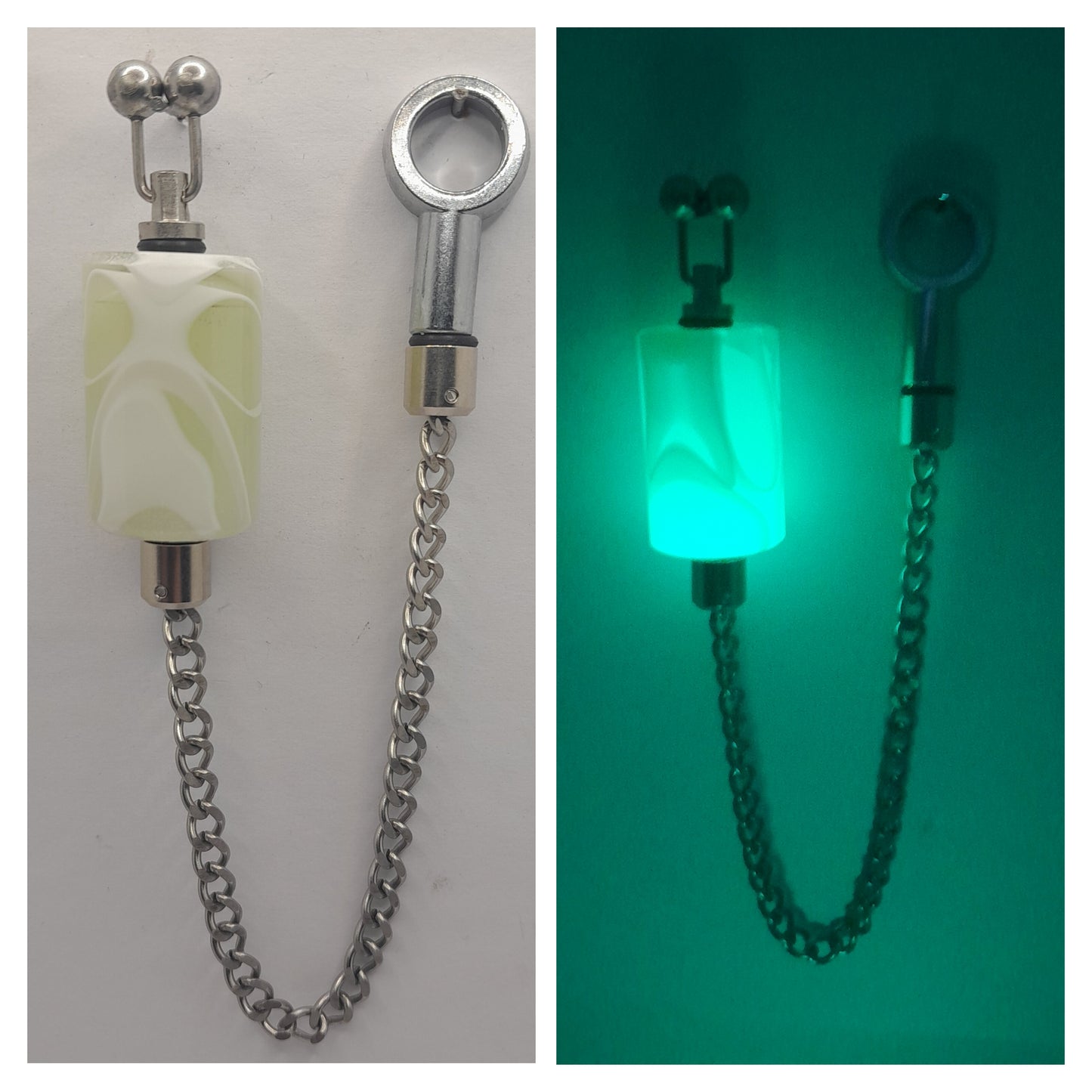 Glow In The Dark Bobby's Fluro White Marbled Bobbin With Black OrvStainless Chain